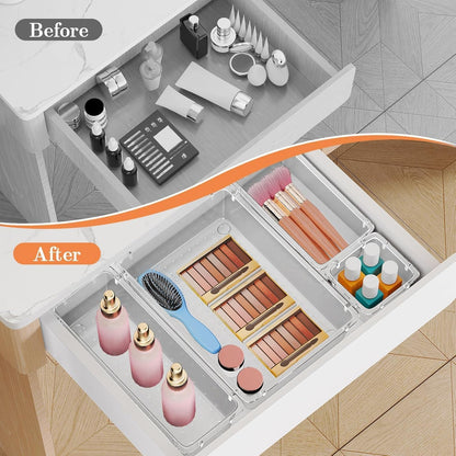SpaceHacks 25 PCS Plastic Drawer Organizer Set, 4-Size Versatile Organizer Tool Trays & storage Bins for Makeup, Jewelry, and Gadgets in Bathroom, Bedroom and Office,Clear Black