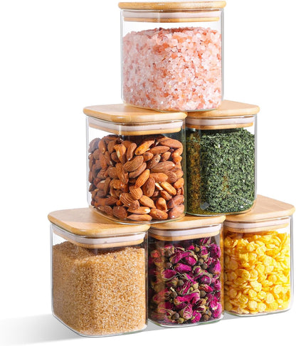 ComSaf Glass Storage Containers With Lids 6-Pack (0.7qt/1.2qt/1.6qt), Glass Pantry Storage Containers, Rectangular Glass Jars With Lid, Glass Canisters For Kitchen Flour Cereal Sugar Tea Coffee Bean