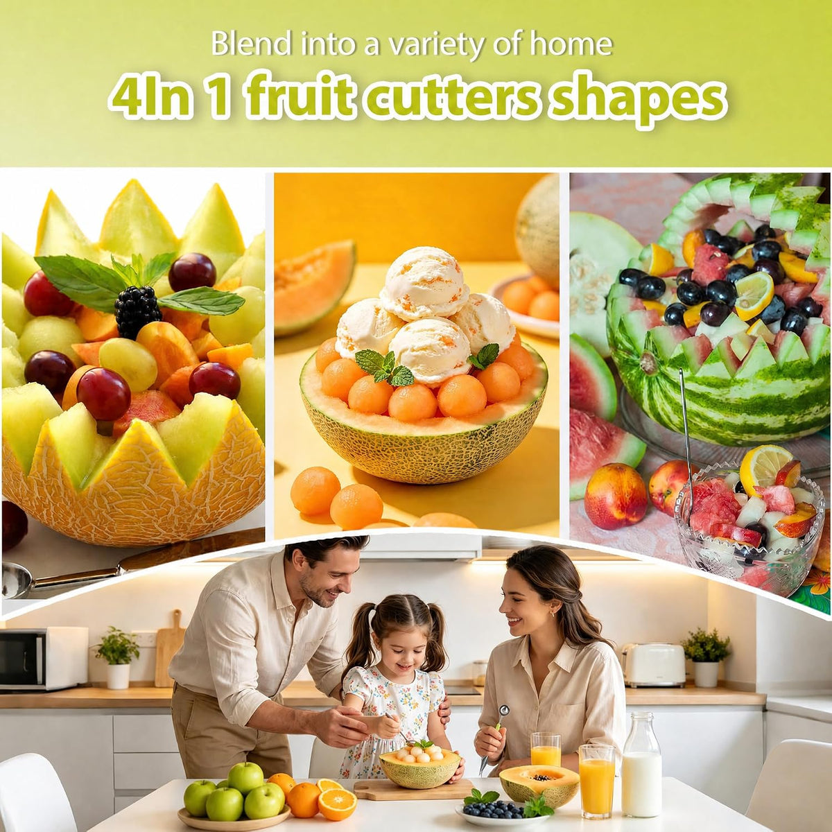 4 in1 Melon Baller Scoop Set, Fruit Baller Scoop.