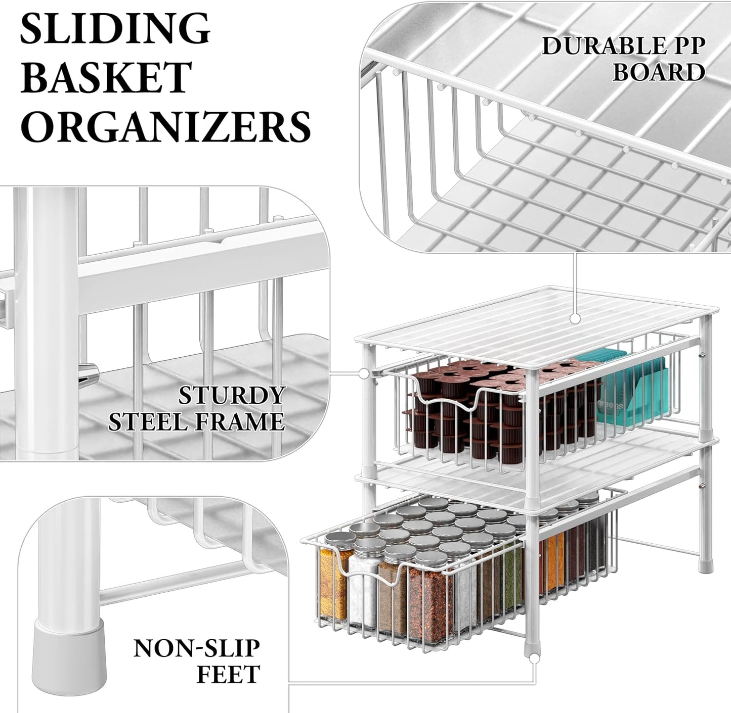 Simple Houseware Stackable Basket Drawer, Chrome