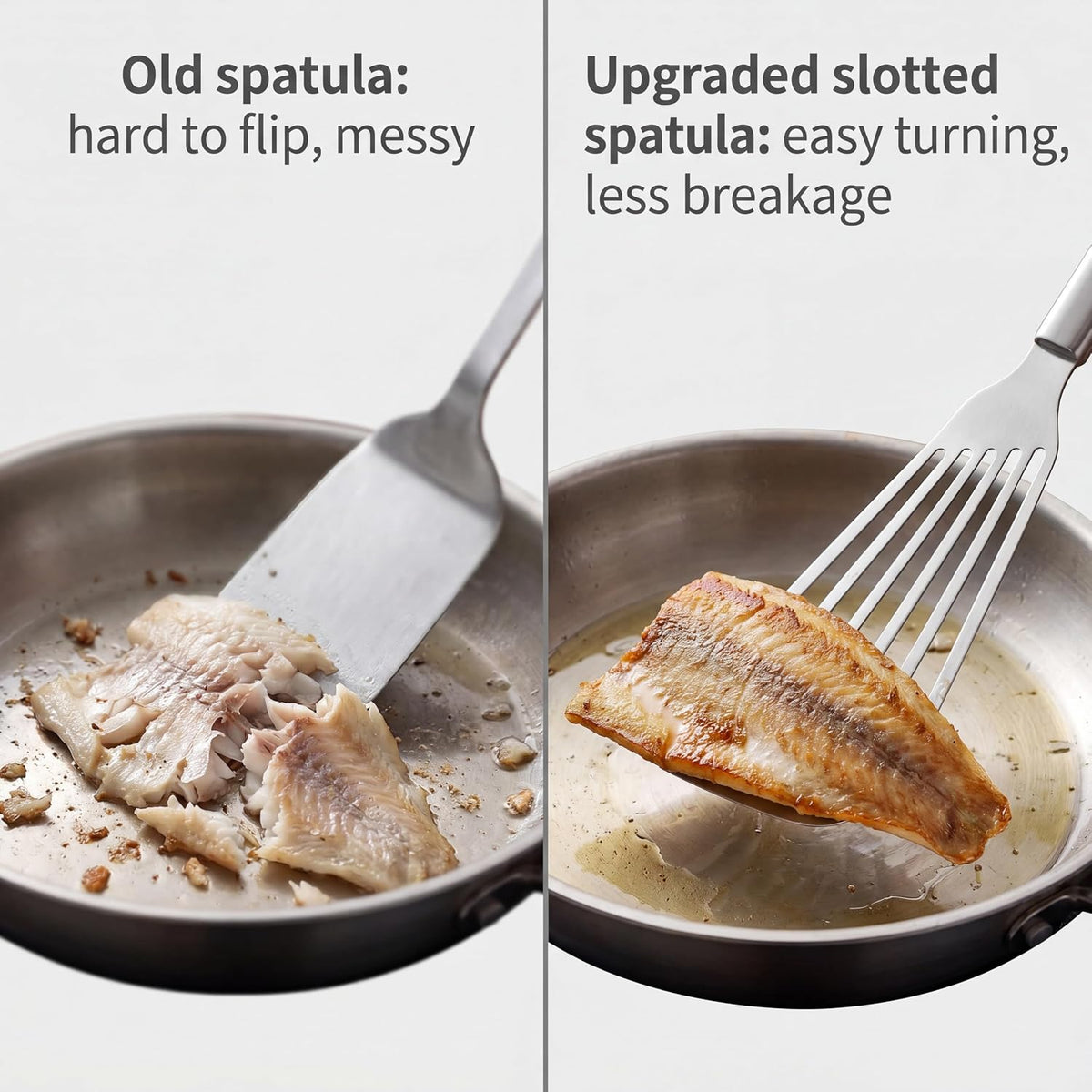 KSENDALO Thin Sturdy Fish Spatula Stainless Steel for Kitchen-Silver | One-piece Style Fish Spatula, Egg Flipper Bbq Flipper 18/8 Stainless Steel Blade Dishwasher-Safe Tools