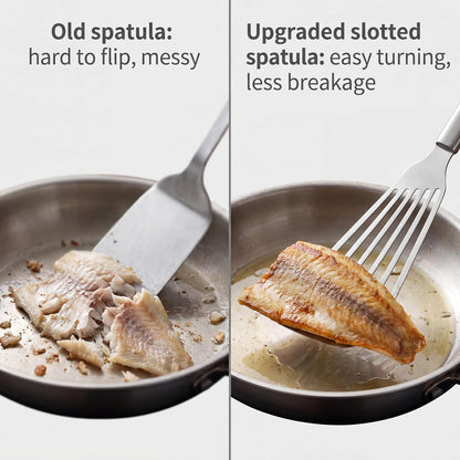 KSENDALO Thin Sturdy Fish Spatula Stainless Steel for Kitchen-Silver | One-piece Style Fish Spatula, Egg Flipper Bbq Flipper 18/8 Stainless Steel Blade Dishwasher-Safe Tools