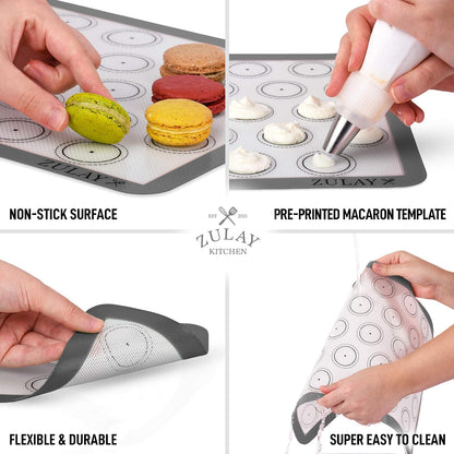 Zulay Kitchen Silicone Baking Mat – 16.5"×11.6" BPA-Free Reusable Baking Sheet, Heat Resistant 480°F – Non-Slip Border, Perfect for Cookies, Bread, Pastries & Oven Use - (Dark Gray)
