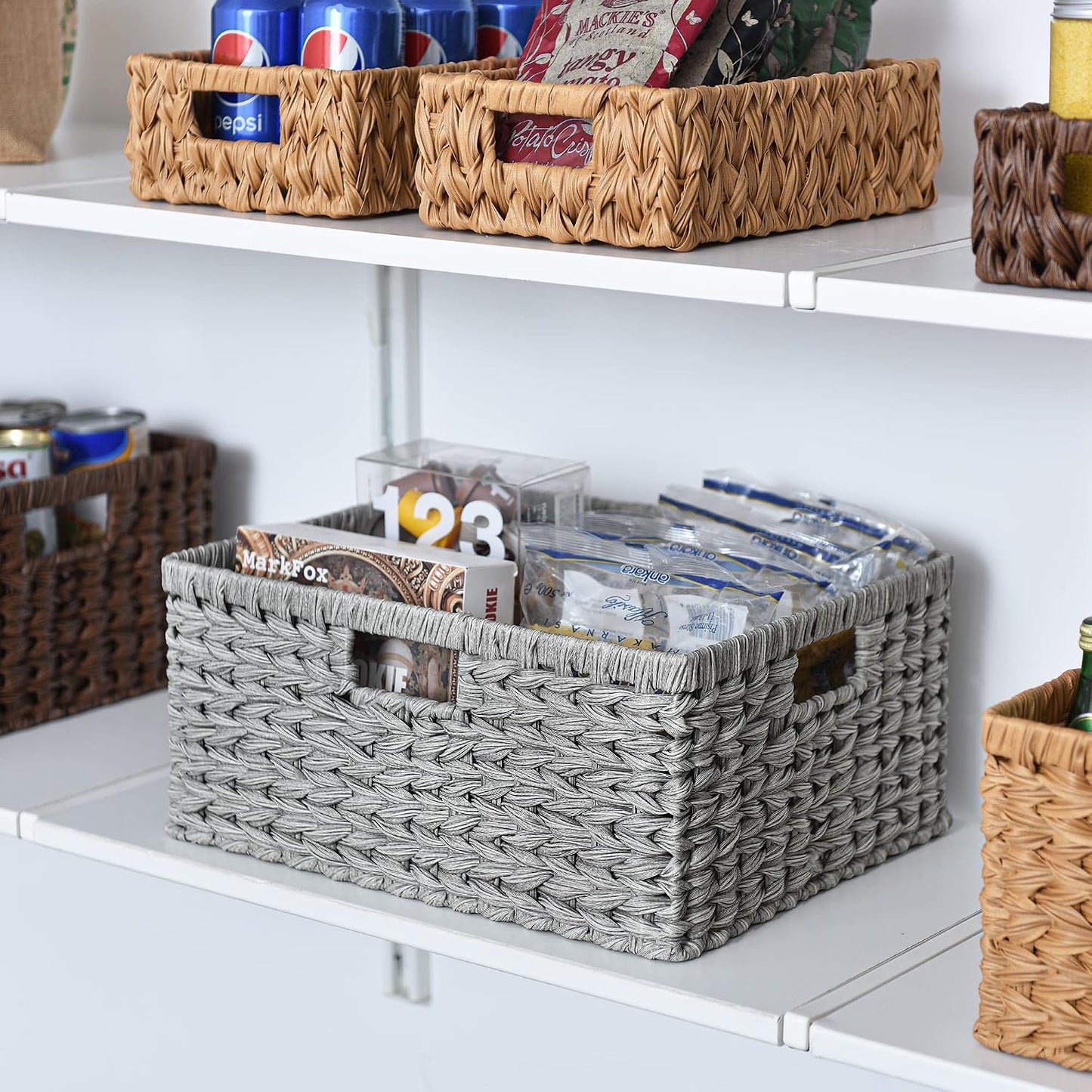 GRANNY SAYS Wicker Storage Baskets for Shelves, Water Hyacinth Basket with Scalloped Edge, Storage Wicker Baskets for Pantry, Large, 2-Pack