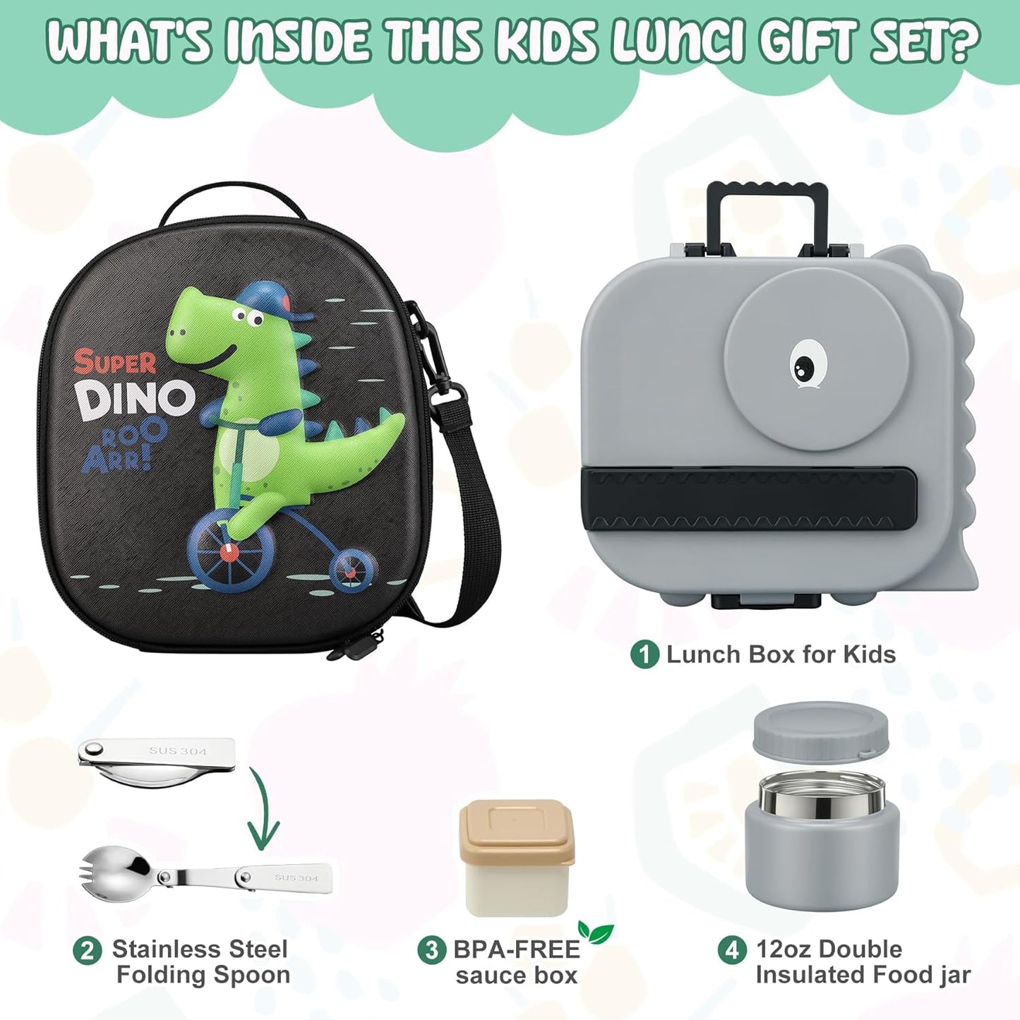 Lunch Box Kids, Leak Proof 5 Compartment Bento Box for Kids, 13oz Thermo for Hot Food Kids Lunch Box,Hot Lunch Box for School Travel