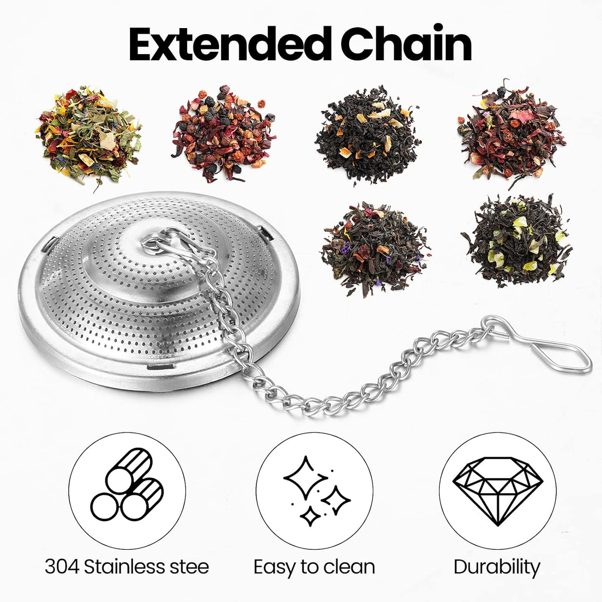 Zopeal Tea Infuser Stainless Steel Strainer with Chain, Medium
