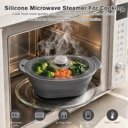 40oz Silicone Microwave Steamer For Cooking Food, Vegetable Steamer, Grey