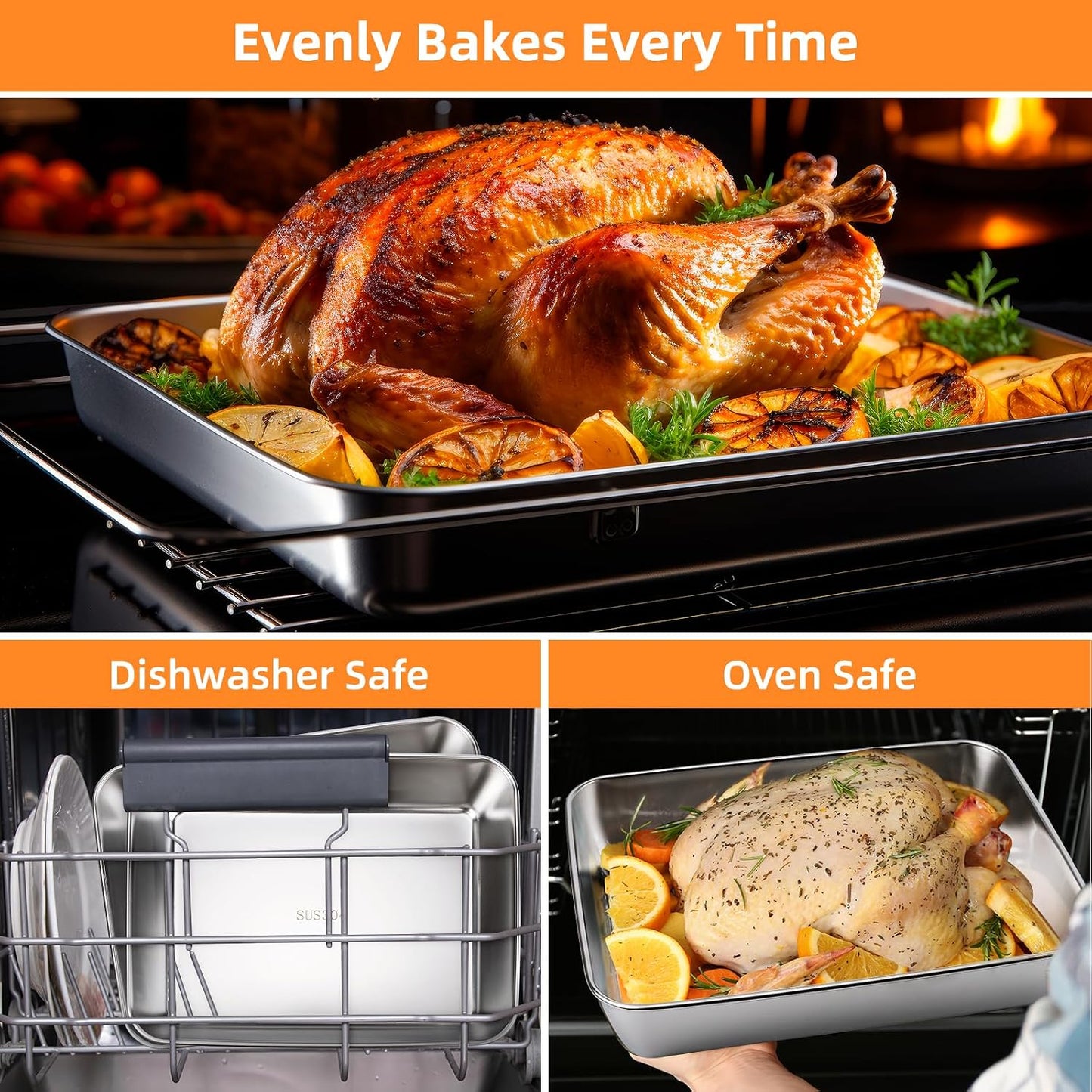 4 PCS Stainless Steel Food Storage Containers with lids,2.16 Inch Deep, 8x10 Inch Stainless Steel Oven plate, Metal Roasting Pan for Meal Prep、Meat, Rustproof & Heavy, Freezer & Dishwasher Safe