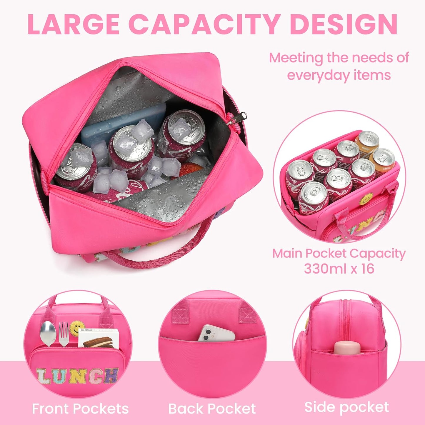 RLGPBON Insulated Lunch Bag Teen Girls, Preppy Lunch Box Large Insulated Lunch Bag Reusable Lunch Tote Bag, Preppy LunchBag for Girls School Travel Picnic