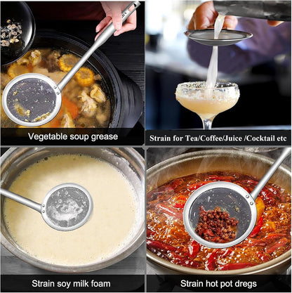 TENTA Kitchen Multi Kitchen Utensil Stainless Steel Cooking Skimmer Slotted Fish Turner Spatula Spoon Colander Drain Water Filter Spoon Hot Pot Scoop Comfortable Grip Design Strainer Ladle for Kitchen