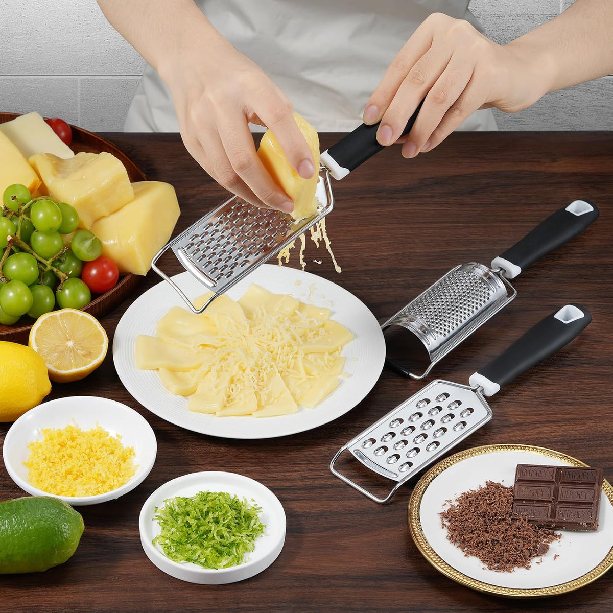 Cheese Grater, Sopito 3 Packs Stainless Steel Lemon Zester Grater with Silicone Handle for Cheese, Chocolate, Spices, and More