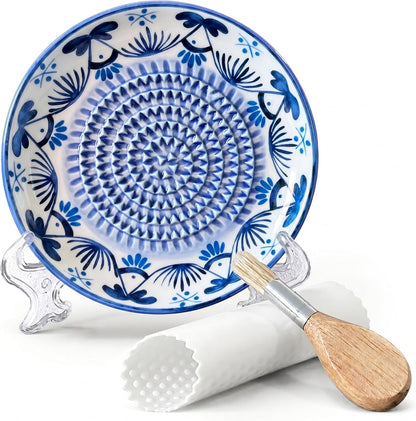 Handcrafted Ceramic Garlic Grater Plate, Ocean Blue
