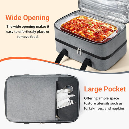 Insulated Casserole Carrier for Hot or Cold Food,Pie Carrier Bag Lunch Tote for Potluck Parties/Picnic/Cookouts, Fits 9"x13" Baking Dish,Grey