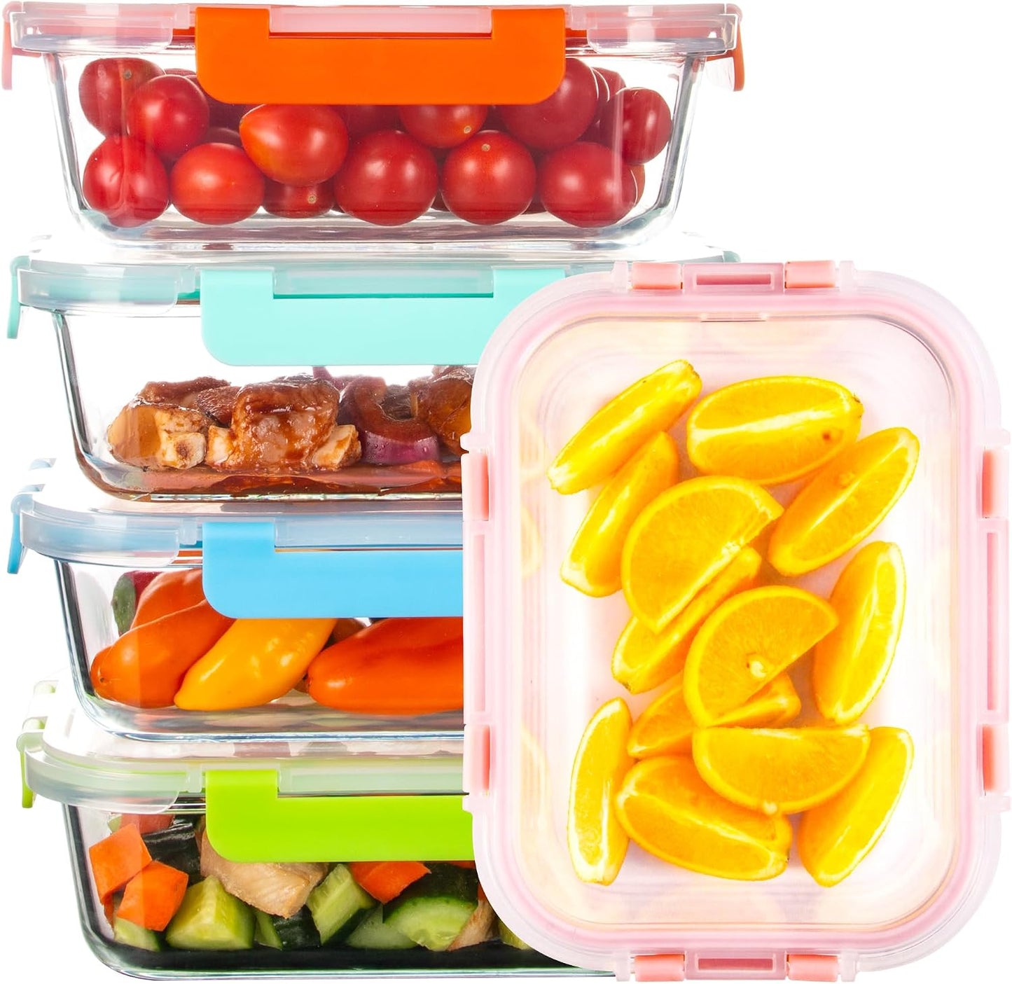 5 Pack Glass Meal Prep Containers 3 Compartment with Lids, Divided Glass Storage Containers with Silicone Sleeve for Lunch, Leak-Proof Portion Control Food Containers, Dishwasher Safe, 34 oz