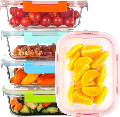 5 Pack Glass Meal Prep Containers 3 Compartment with Lids, Divided Glass Storage Containers with Silicone Sleeve for Lunch, Leak-Proof Portion Control Food Containers, Dishwasher Safe, 34 oz