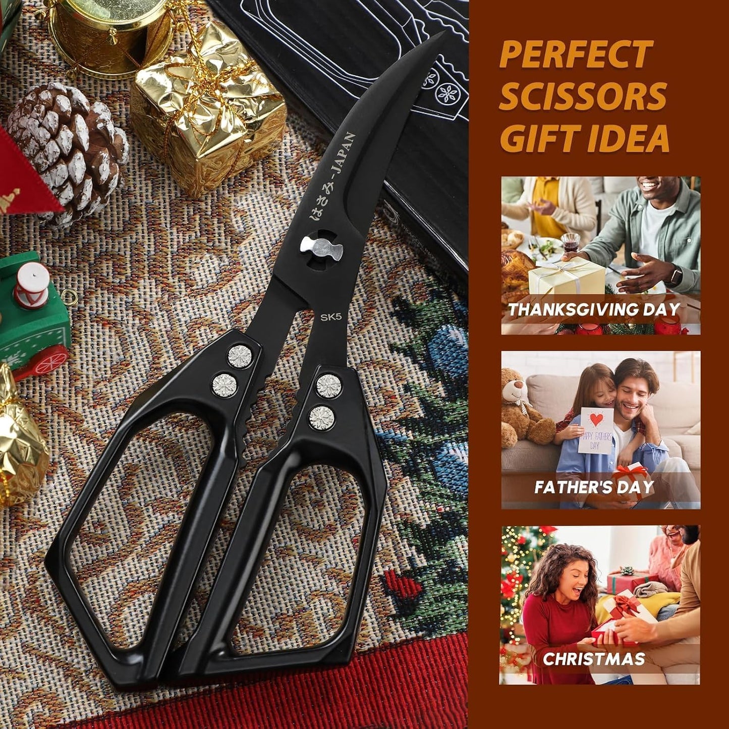 HUUSK Kitchen Scissors All Purpose - Stainless Steel Kitchen Shear, Sharp Silver Meat Scissors Dishwasher Safe, Heavy Duty Poultry Shears, Japanese Cooking Scissor for Food, Christmas Gifts for Women