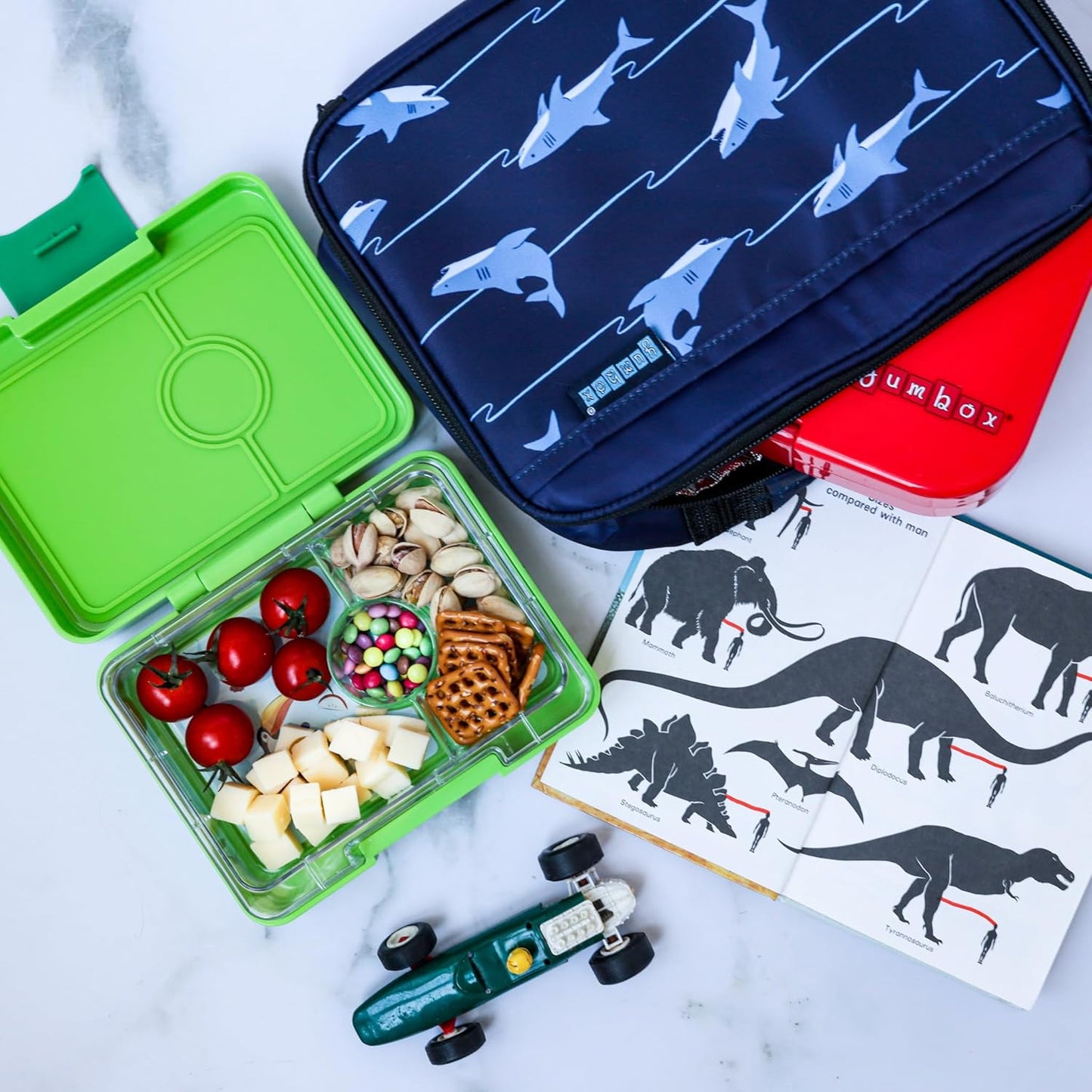 Yumbox Snack Box, 3 Compartments, Leakproof, Glitter Blue | Built-In Dip Well | Removable Compartment Tray | Easy-Open Single Latch | Lightweight & Compact | Perfect for Snacks & Sides