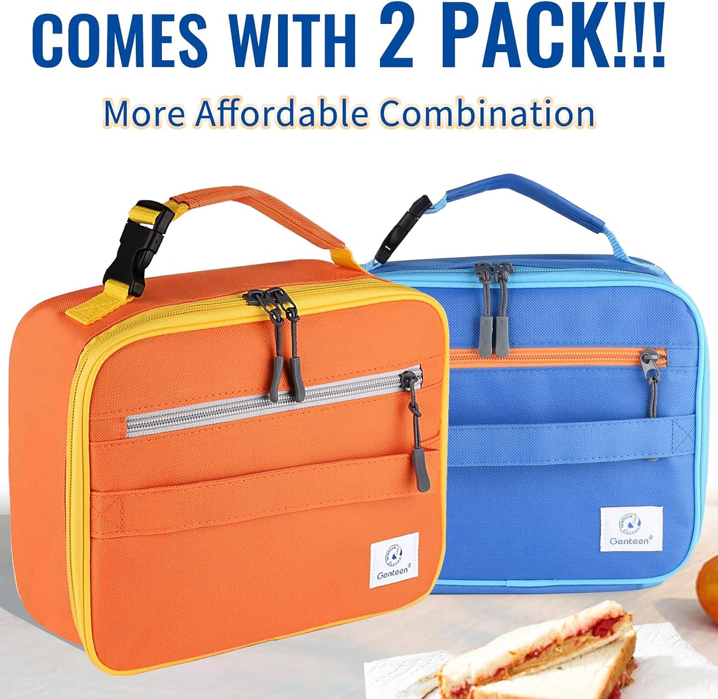 Genteen Lunch Box Kids, Insulated Lunch Bag Kids Boys Girls Back to School, Soft Lunch Box for Men Reusable Lunchbox for Office,Outdoor,School (Black)