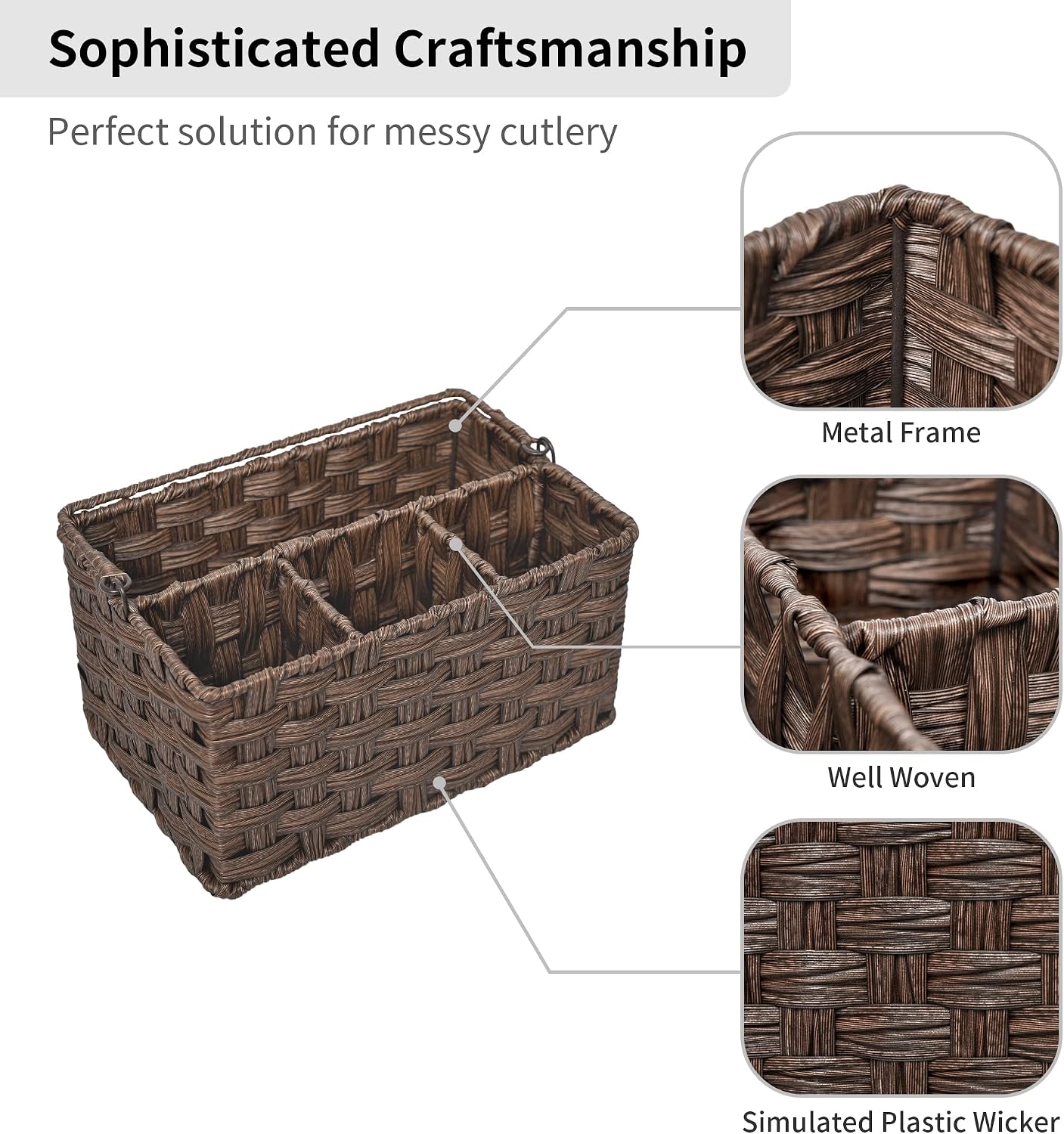 GRANNY SAYS Wicker Utensil Caddy - Picnic Basket with Handle, Organizer for Kitchen Table or Cabinet, Silverware Holder for Parties