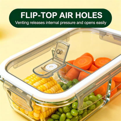 Glass Meal Prep Containers 5 Pack - Lunch Boxes with Leakproof Lids, Food Storage Containers, Bento Boxes, Gray (3 Compartment)