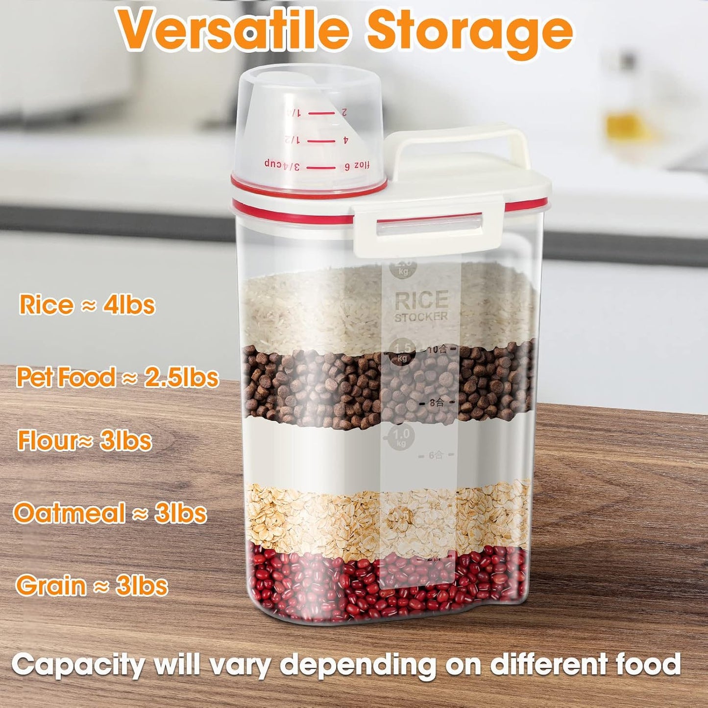 TBMax Rice Storage Container 2 Pack, Plastic Kitchen Pantry Food Storage Container with Cup, Small Pet Dog Cat Food Container Dispenser