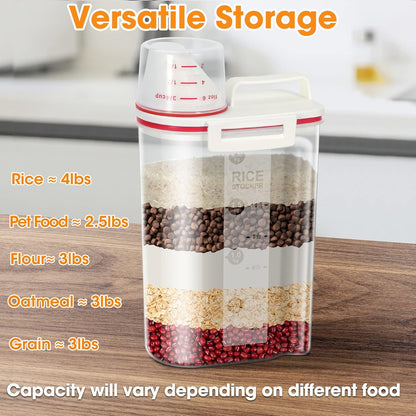 TBMax Rice Storage Container 2 Pack, Plastic Kitchen Pantry Food Storage Container with Cup, Small Pet Dog Cat Food Container Dispenser