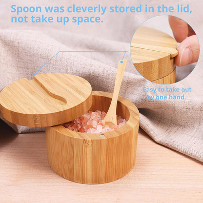 HTB Bamboo Salt Cellar with Mini Spoon and Magnetic Swivel Lid