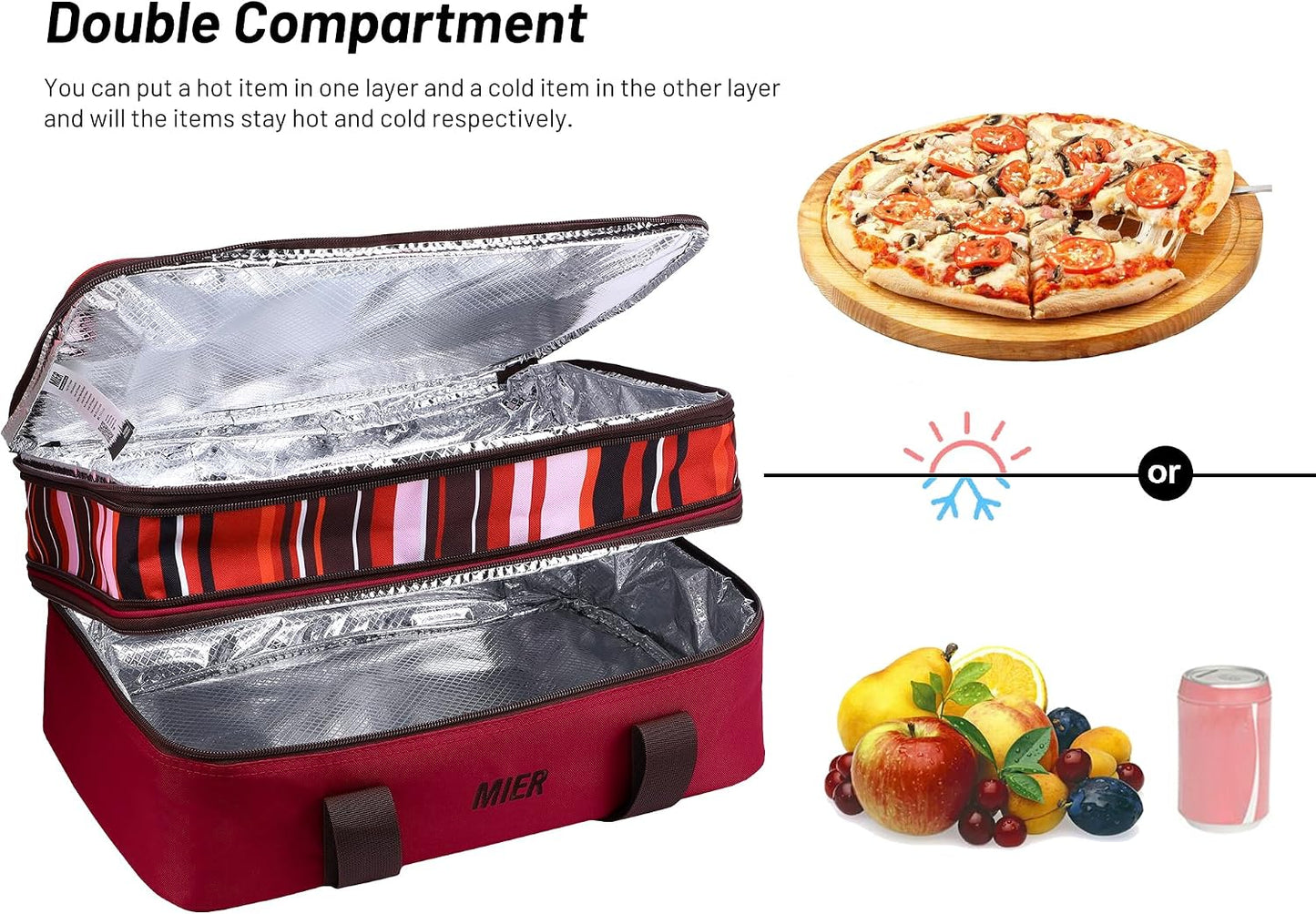MIER Insulated Double Casserole Carrier Bag for Lasagna Lugger, Potluck Parties, Picnic, Beach, Fits 9 x 13 Inches Baking Dish, Casserole Dish, Expandable, Dark Blue