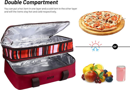 MIER Insulated Double Casserole Carrier Bag for Lasagna Lugger, Potluck Parties, Picnic, Beach, Fits 9 x 13 Inches Baking Dish, Casserole Dish, Expandable, Dark Blue