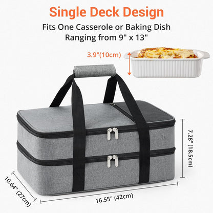 Insulated Casserole Carrier for Hot or Cold Food,Pie Carrier Bag Lunch Tote for Potluck Parties/Picnic/Cookouts, Fits 9"x13" Baking Dish,Grey