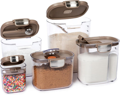 ProKeeper+ Airtight Food Storage Container Set – Clear Plastic Flour and Sugar Canister Set with Magnetic Accessories for Kitchen Organization (Grey, 9-Piece)