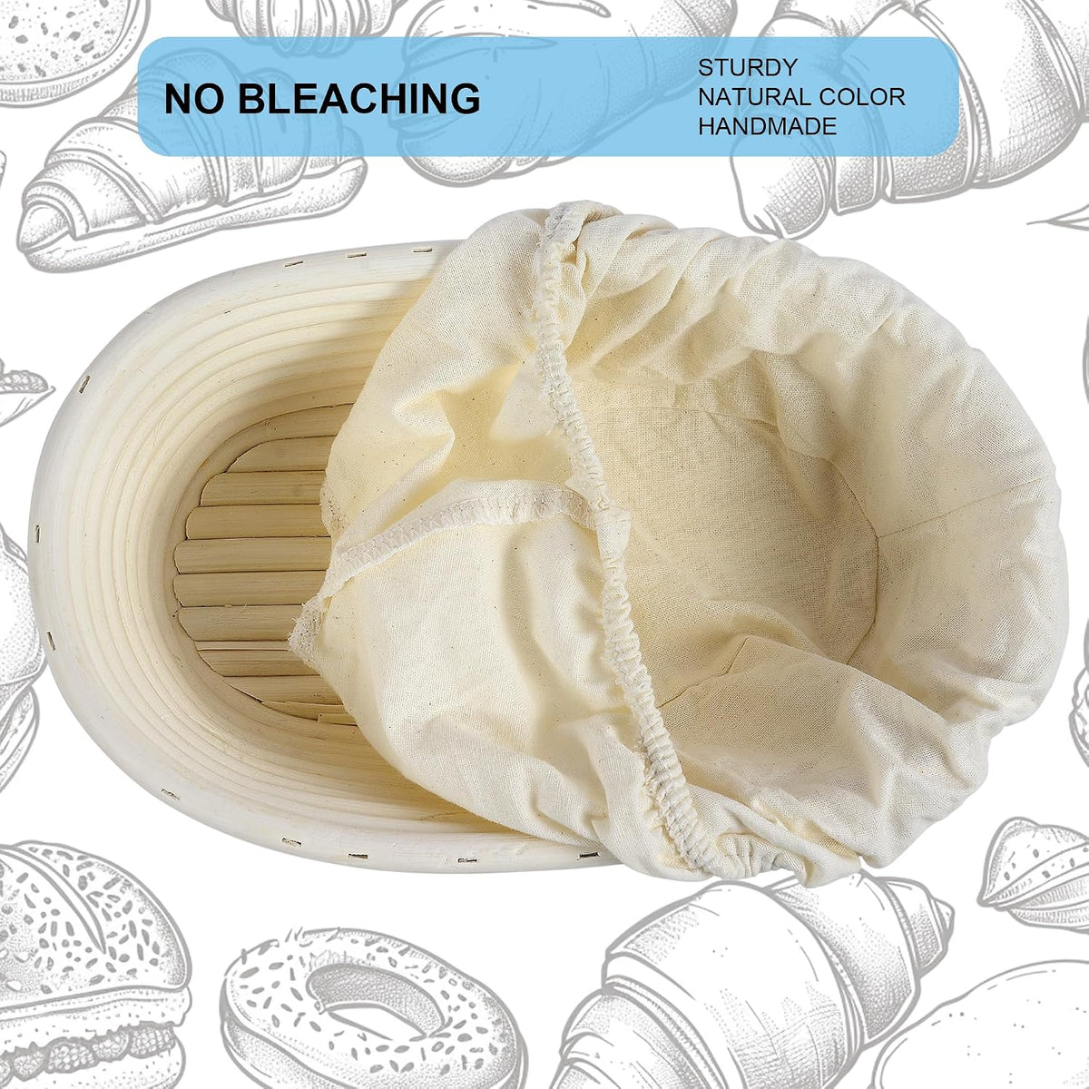 Banneton Bread Proofing Basket, 10 inch Oval Banneton Basket,Sourdough Proofing Basket,Bread Bowl Handmade Rattan Baskets and Liners for Professional & Home Sourdough Bread Baking