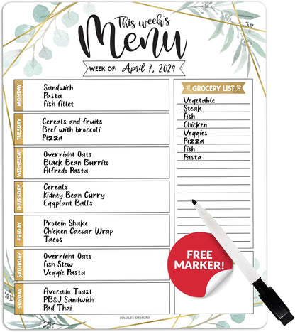 Hadley Designs Weekly Meal Planner for Fridge - Dinner Menu Board for Kitchen, Colorful Weekly Menu Board Dry Erase, Dry Erase Meal Planner for Fridge