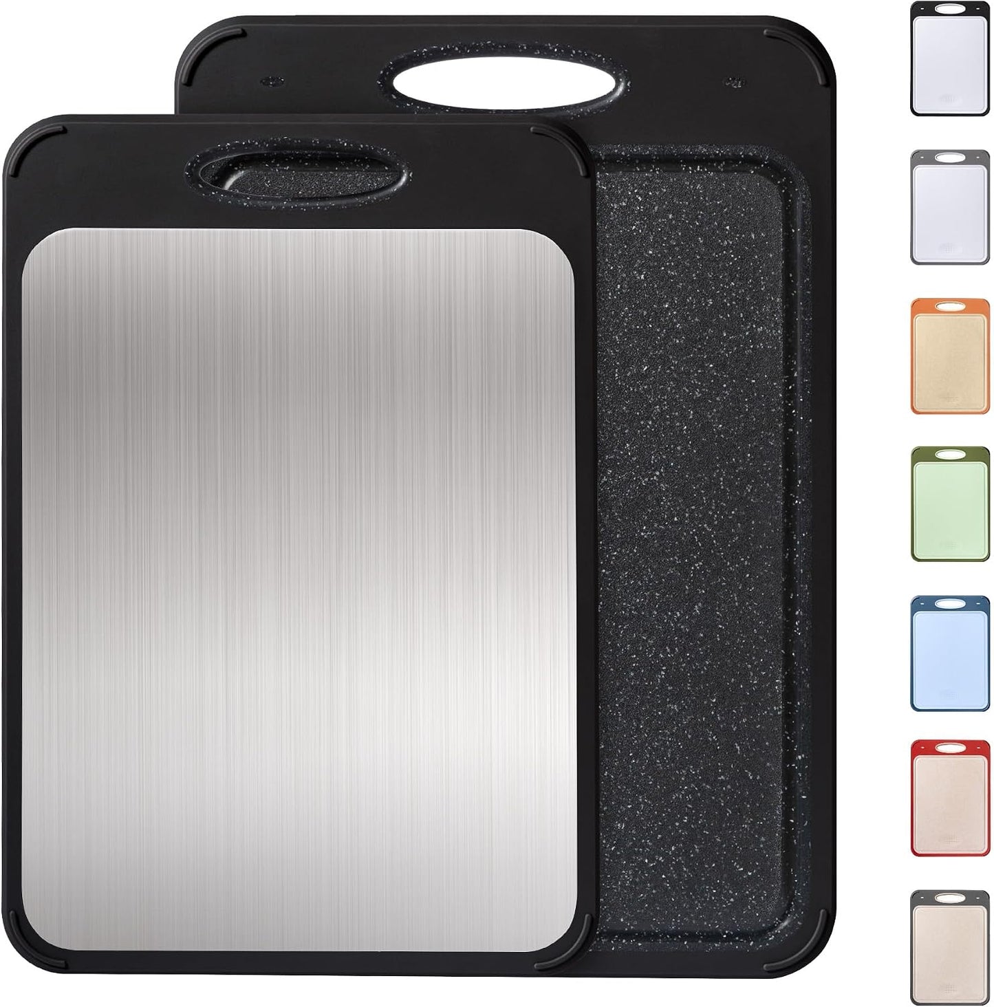 2 Packs Stainless Steel Cutting Board Set, Best Non Toxic Cutting Boards for Kitchen, Double Sided Metal Chopping Board for Meat/Fruit/Vegetables, Food Grade Kitchen Set Gift, [16”×11”+18”×12” Inch]