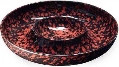 Ceramic Chips and Dip Serving Tray - Large Divided Party Bowl Set for Salsa, Veggies, Fruit & Snacks - Modern Minimalist Appetizer Platter with Unique Kiln-Change Glaze (Verdigris Green)