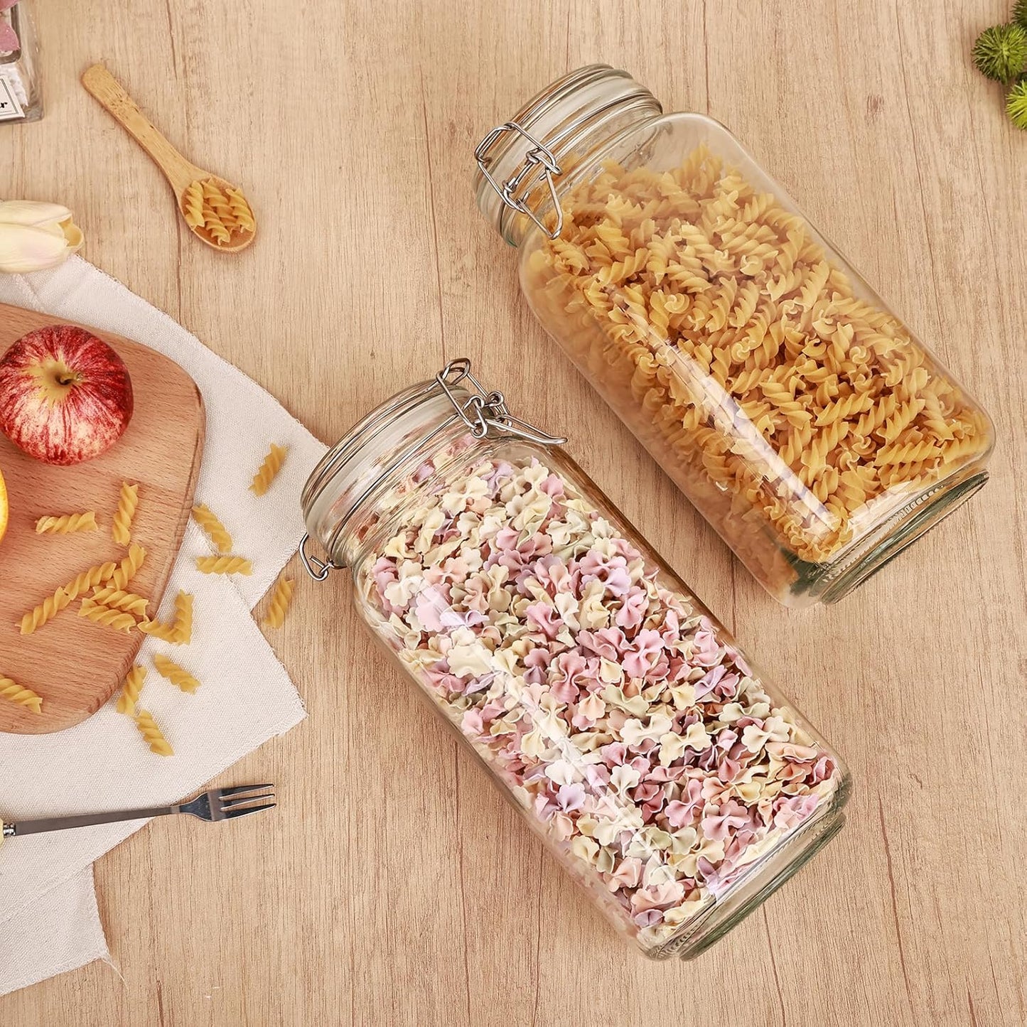 Glass Food Storage Jars 37 oz Set of 6,Glass Storage Containers Clear Glass Food Canister with Bamboo Lid Airtight For Serving Tea, Coffee, Flour, Sugar, Candy, Cookie, Spice and More (Square)