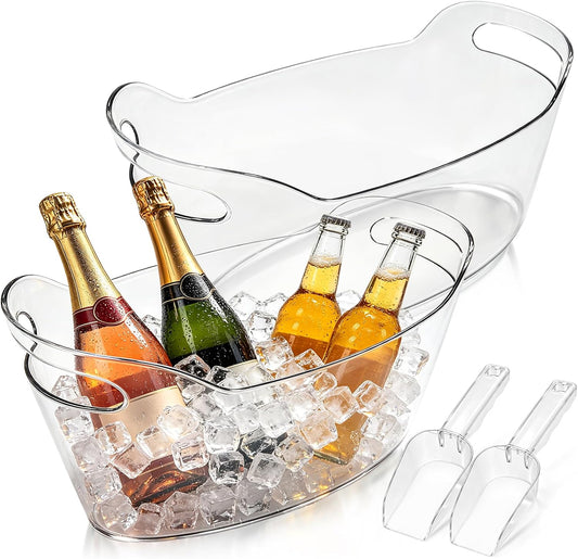 Cheardia 2 Pack Ice Bucket, 6.5 L Plastic Champagne Cooler for Cocktail Bar, Portable Drink Bucket with Scoop, Mimosa Bar Supplies Chiller Tub for Beverage Beer Wine Parties