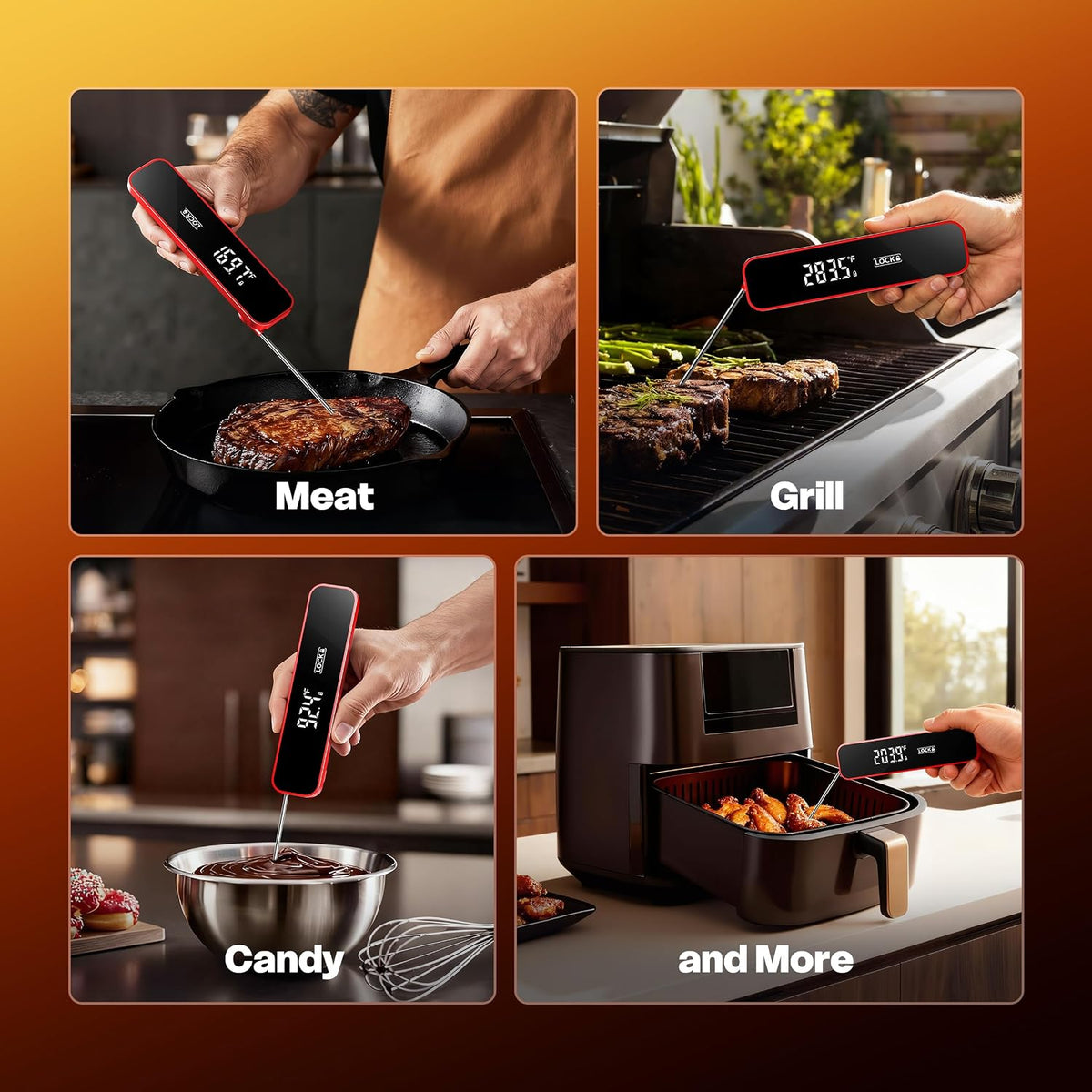 Meat Thermometer Digital, 1-2 Sec Instant Read, Grilling, Cooking, Food