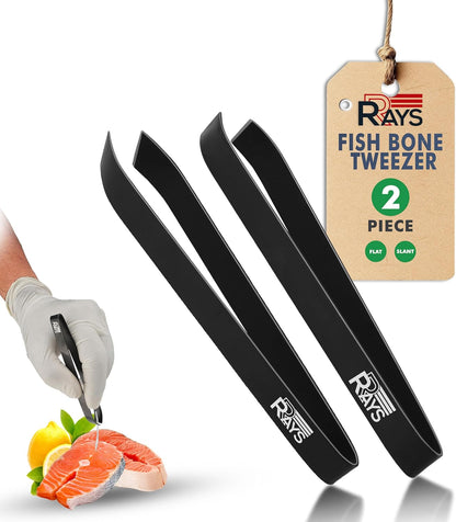 Fish Bone Tweezer Set,4.3" Stainless Steel 2 Piece, Flat and Slant tips Fish bone removal tool.