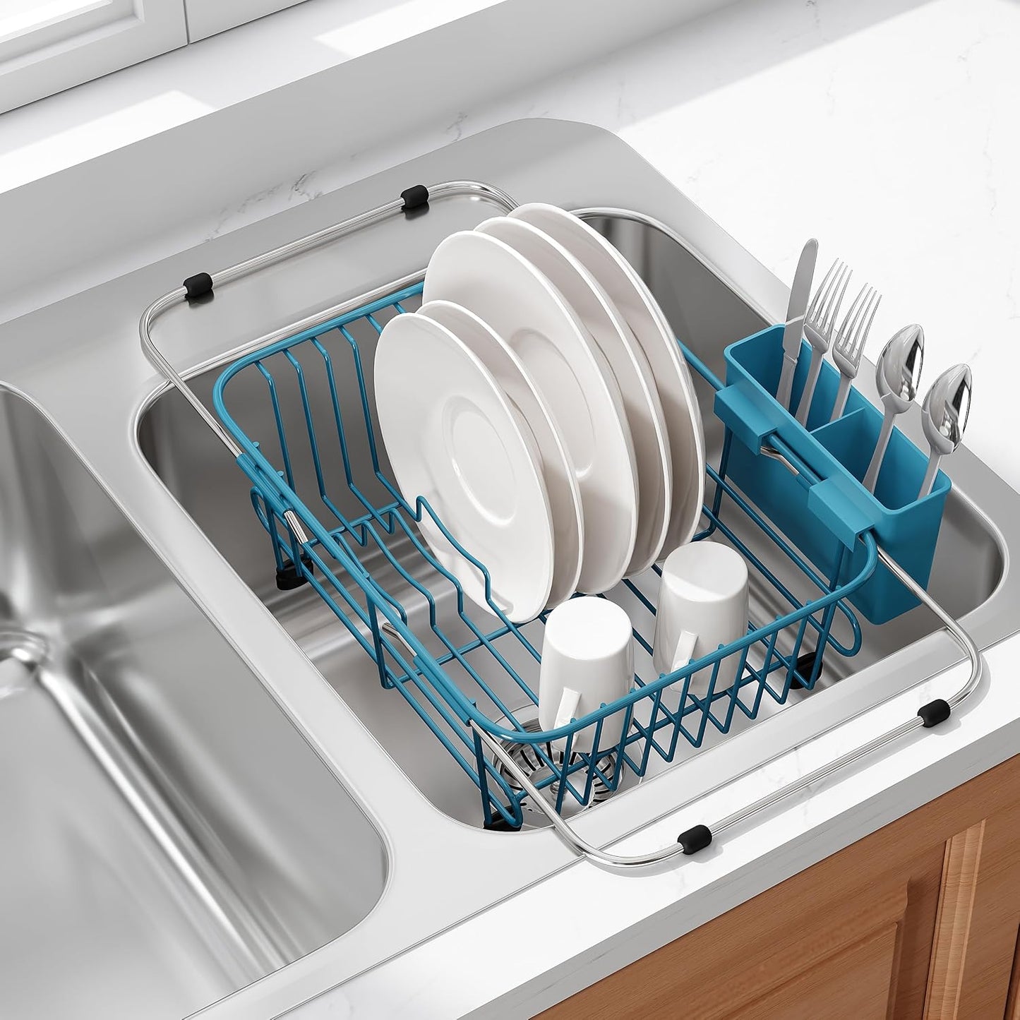 JASIWAY Dish Drying Rack in Sink, Dish Drainer with Cup and Utensil Holder