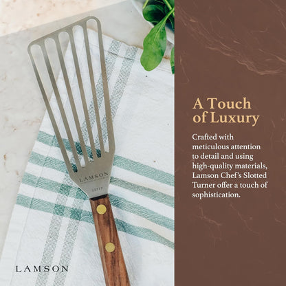 Lamson Metal Spatula Slotted Turner - 3' x 6" Stainless Flipper with Ultra Durable Handle, Right-Hand - Chef's Frying Fish Turner, Metal Grilling Spatula