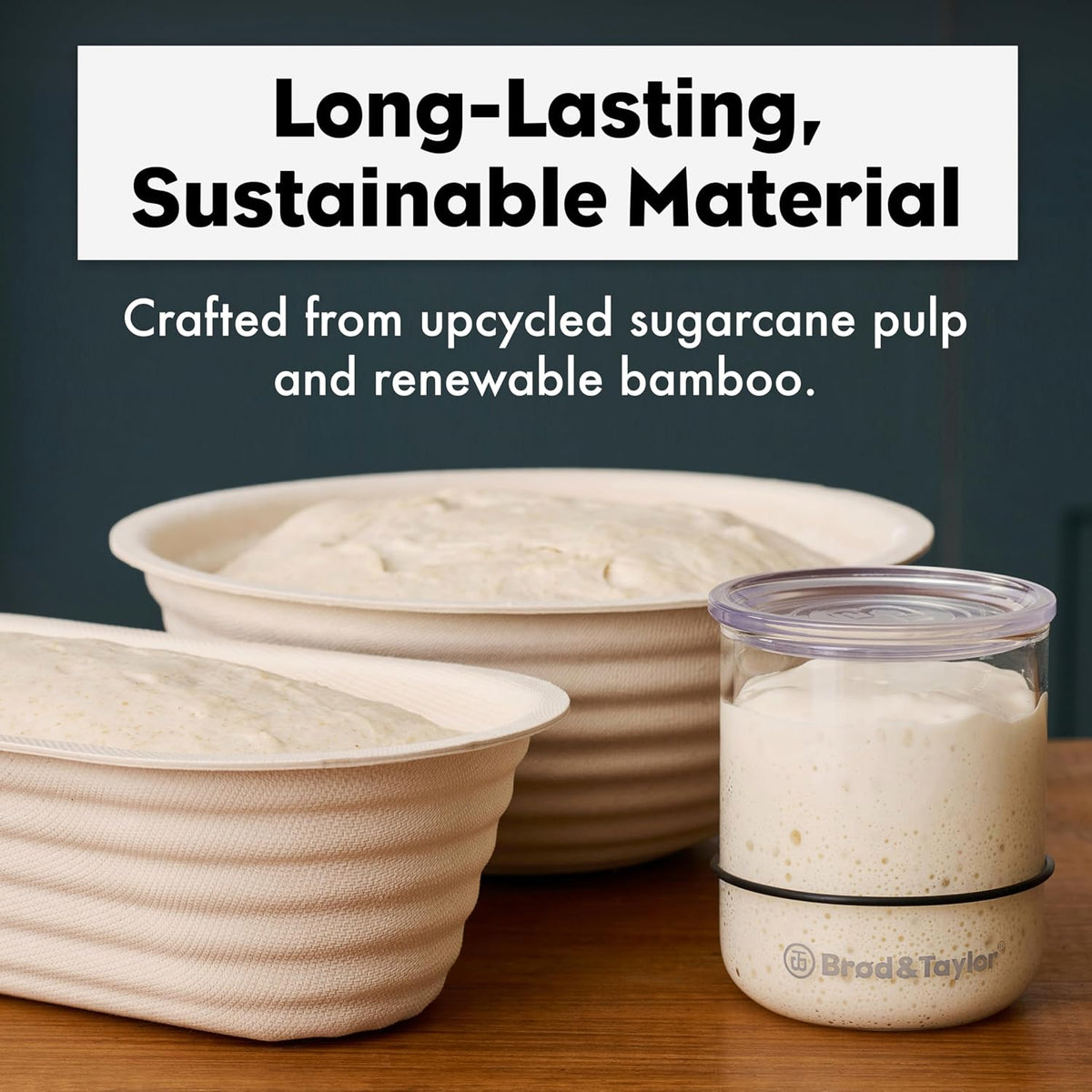 Brod & Taylor Banneton Batard 10” Proofing Basket for Sourdough & Artisan Bread Baking – Stackable, Made From Bamboo & Sugarcane Pulp