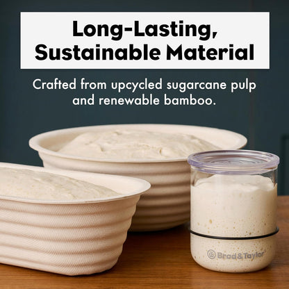 Brod & Taylor Banneton Batard 10” Proofing Basket for Sourdough & Artisan Bread Baking – Stackable, Made From Bamboo & Sugarcane Pulp