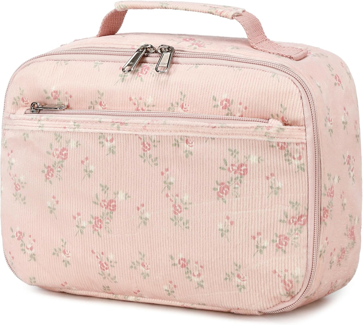 Bluboon Insulated Lunch Bag for Girls & Boys, Corduroy School Lunch Box with Cooler & Organizer Compartments, Leak-Proof Lunch Tote for School, Travel (Corduroy Strawberries Beige)