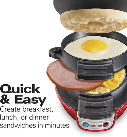 Hamilton Beach Breakfast Sandwich Maker with Egg Cooker Ring, Customize Ingredients, Perfect for English Muffins, Croissants, Mini Waffles, Perfect White Elephant Gifts, Mint (25482)
