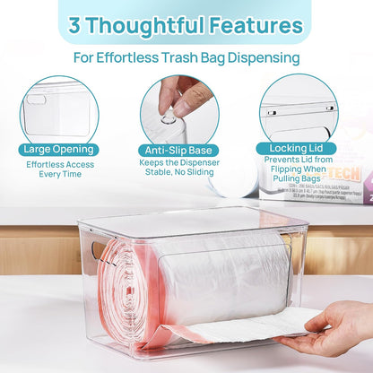 Vtopmart 2 Pack Trash Bag Holder with Bamboo Lid, Stackable Garbage Bag Dispenser for 13/30/33 Gallon Bags, Clear Organizer Bins for Under Kitchen Sink, Laundry Room Organization and Storage