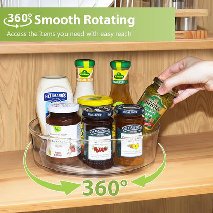 GUZON 4 Pack Lazy Susan Organizer for Cabinet, Upgraded 11.5" Clear Turntable Organizer with Handles and Raised Edge, Lazy Susan for Table Top, Pantry Organizers and Storage for Kitchen, Refrigerator