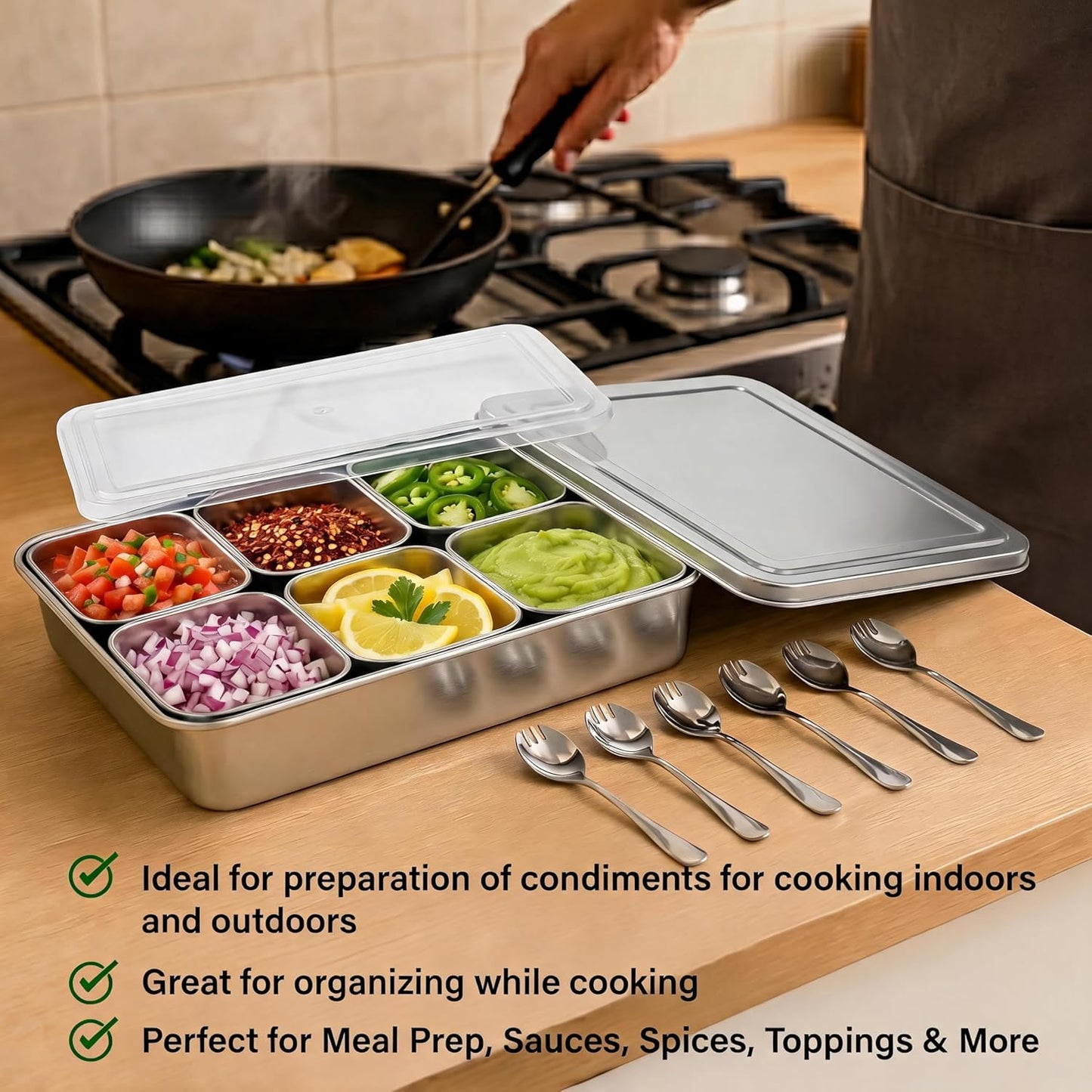 Stainless Steel Yakumi Pan, Yakumi Pans, Yakumi Mise En Place, Mise En Place Containers, Japanese Food Container, Condiment Containers, Multi Compartment Food Containers (8 Compartment)