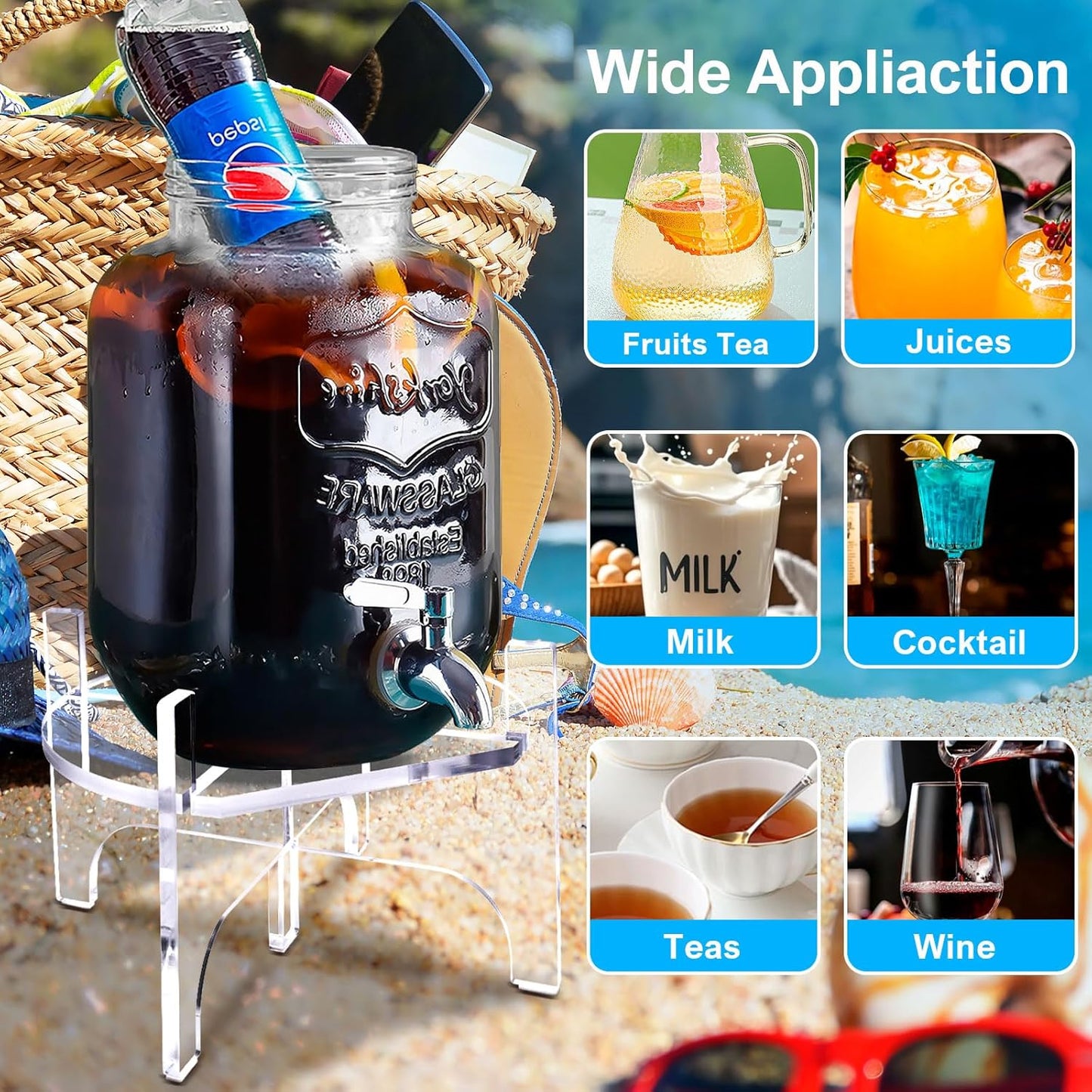 Acrylic Beverage Dispenser Stand Only, Fit Max 8.7 Inch Glass Drink Dispenser and Water Jug Holder, Plant Stand, Cake Display Stand for Parties and Catering Events