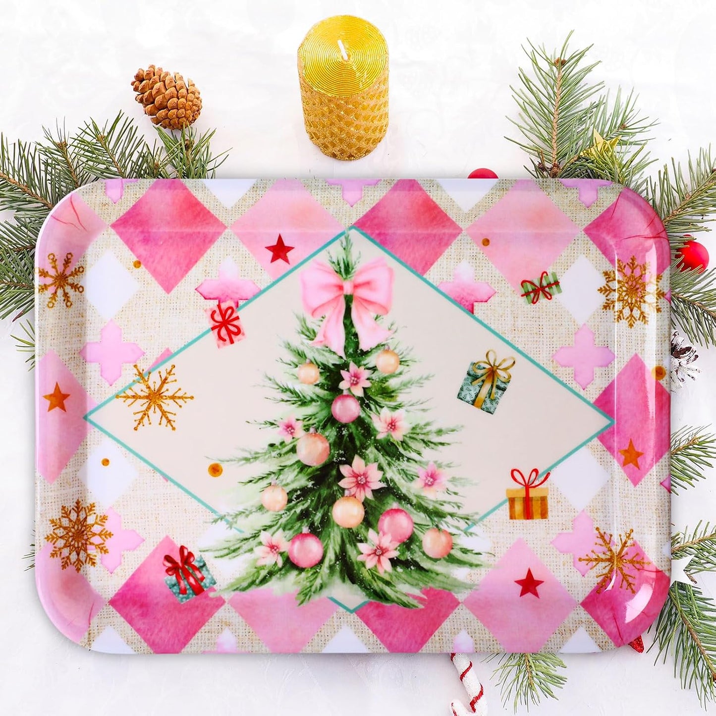 4 Pcs Valentine's Day Serving Tray 13 x 10 Inch Heart Reusable Serving Platter Melamine Dessert Plate Dish for Valentine's Day Party Decorations Supplies